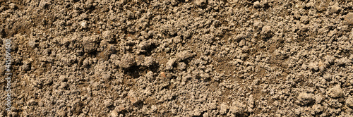 background texture from the loose surface of the sand and earth soil. top view. banner