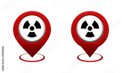 Set of map pointer with radioactive icon. Biohazard. Red map pin. Dangerous radiation area location. Illustration vector Illustration vector