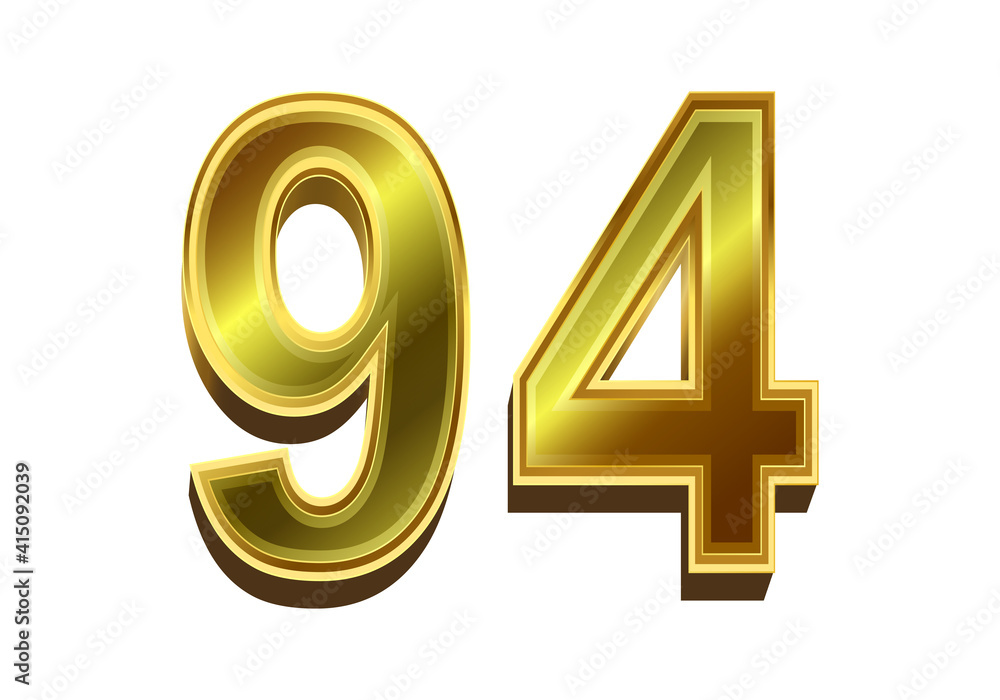 3d golden number 94 isolated on white background 3d golden number 94 isolated on white background