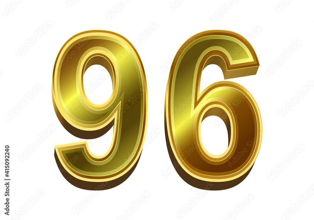 3d golden number 96 isolated on white background 3d golden number 96 isolated on white background