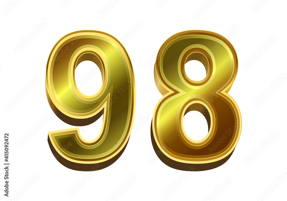3d golden number 98 isolated on white background 3d golden number 98 isolated on white background