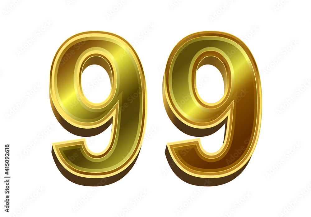 3d golden number 99 isolated on white background 3d golden number 99 isolated on white background