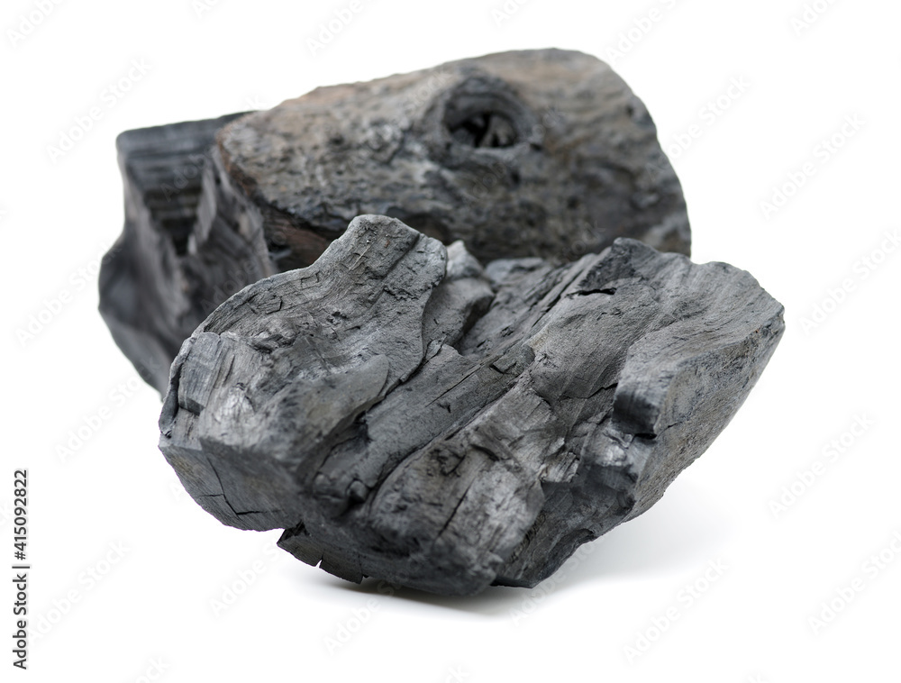 Natural wood charcoal,hard wood charcoal, isolated on white background Natural wood charcoal,hard wood charcoal, isolated on white background