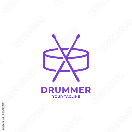 Simple and minimalist snare drum and drumstick logo