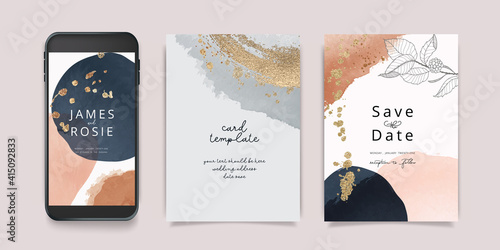 Luxury Pink and blue Social Media, mobile  Wedding invite frame templates. Vector background. Invitation mobile Floral with golden collage layout design.
