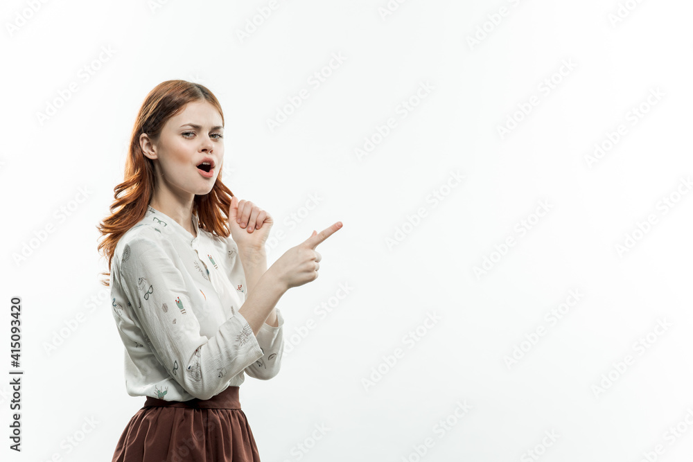 woman with red hands positive gesture emotions studio woman with red hands positive gesture emotions studio