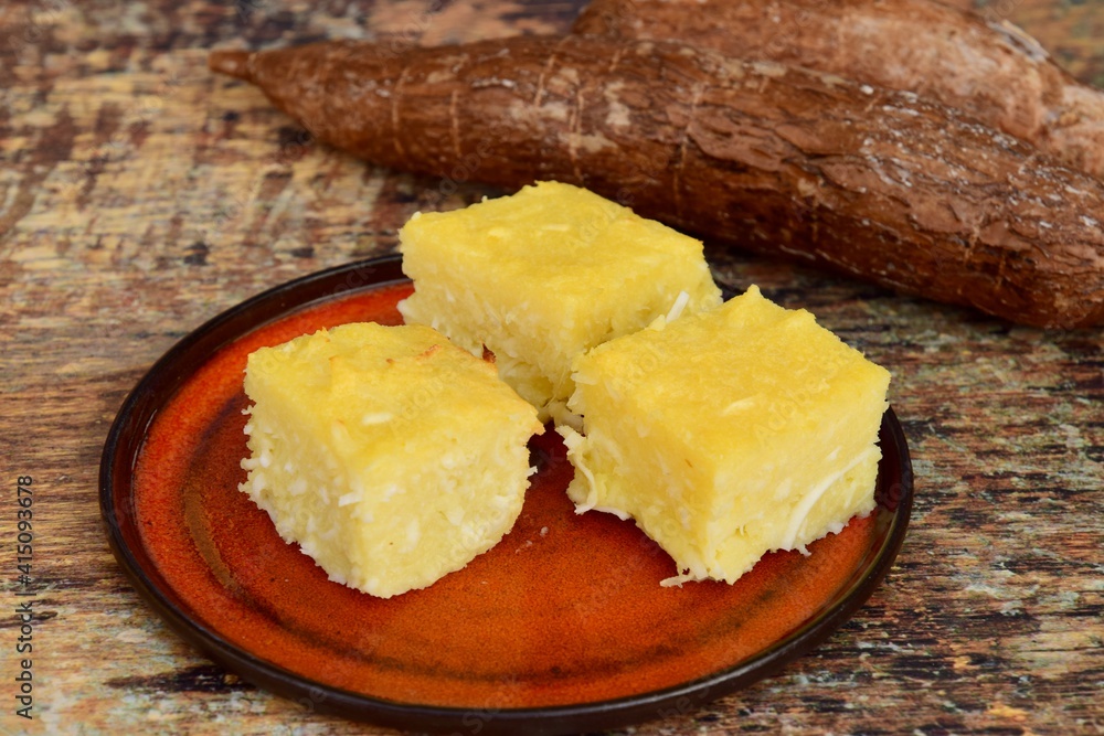 Traditional baked sweet coconut cassava cake Traditional baked sweet coconut cassava cake
