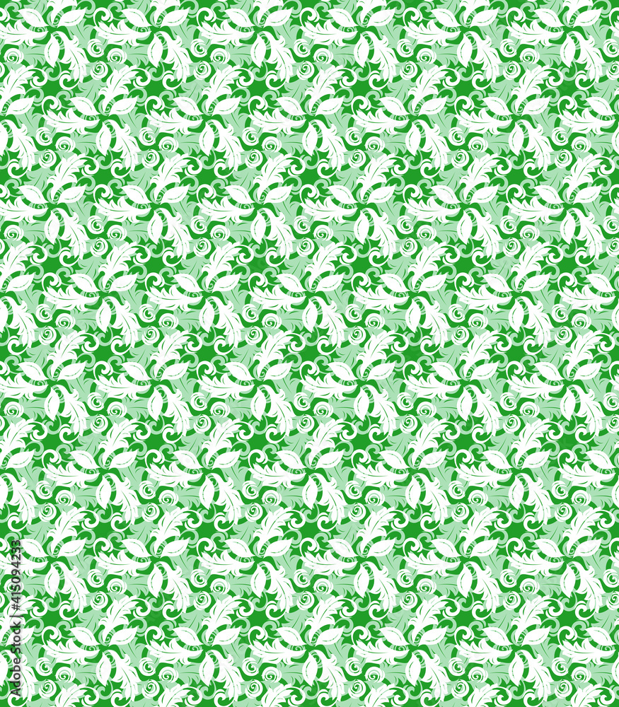 Floral green ornament. Seamless abstract classic background with flowers. Pattern with repeating floral elements. Ornament for fabric, wallpaper and packaging Floral green ornament. Seamless abstract classic background with flowers. Pattern with repeating floral elements. Ornament for fabric, wallpaper and packaging