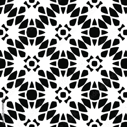 Geometric vector pattern with triangular elements. Seamless abstract ornament for wallpapers and backgrounds. Black and white colors.