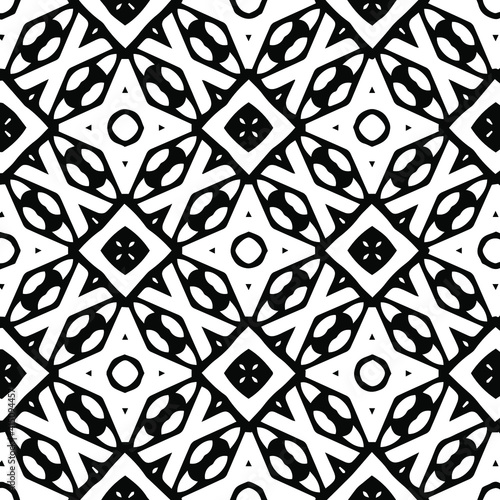Geometric vector pattern with triangular elements. Seamless abstract ornament for wallpapers and backgrounds. Black and white colors.