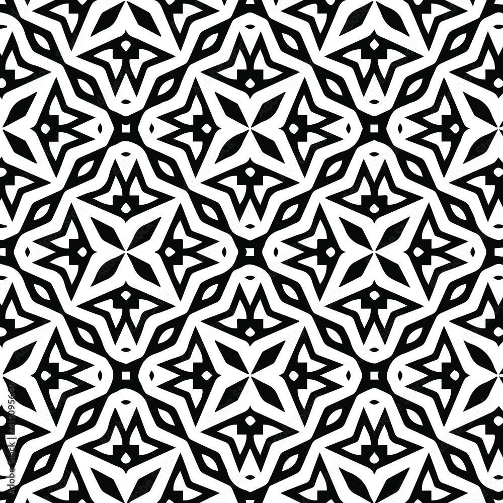 Geometric vector pattern with triangular elements. Seamless abstract ornament for wallpapers and backgrounds. Black and white colors. Geometric vector pattern with triangular elements. Seamless abstract ornament for wallpapers and backgrounds. Black and white colors.