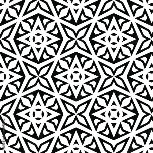 Geometric vector pattern with triangular elements. Seamless abstract ornament for wallpapers and backgrounds. Black and white colors.