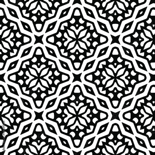 Geometric vector pattern with triangular elements. Seamless abstract ornament for wallpapers and backgrounds. Black and white colors.