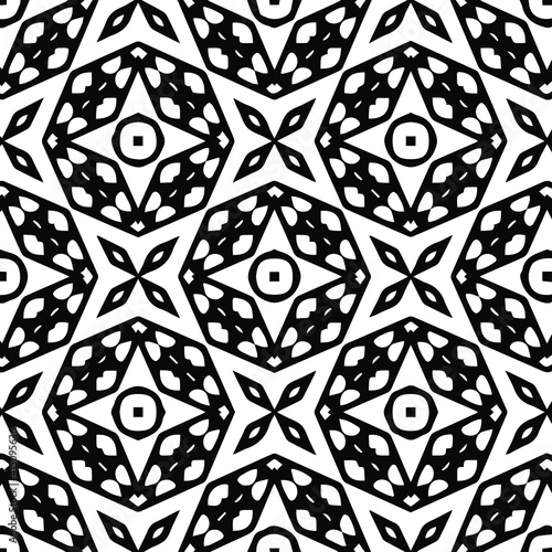 Geometric vector pattern with triangular elements. Seamless abstract ornament for wallpapers and backgrounds. Black and white colors.