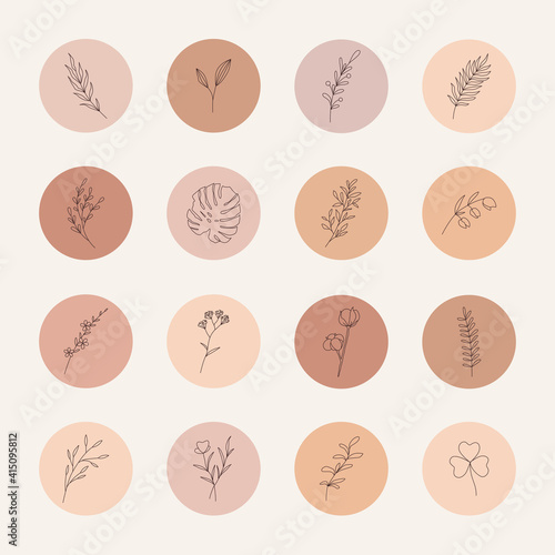 Plants and flowers social media highlight covers. Botanical elements collection.