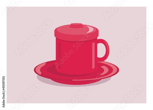 A cup with saucer and lid. Simple flat illustration