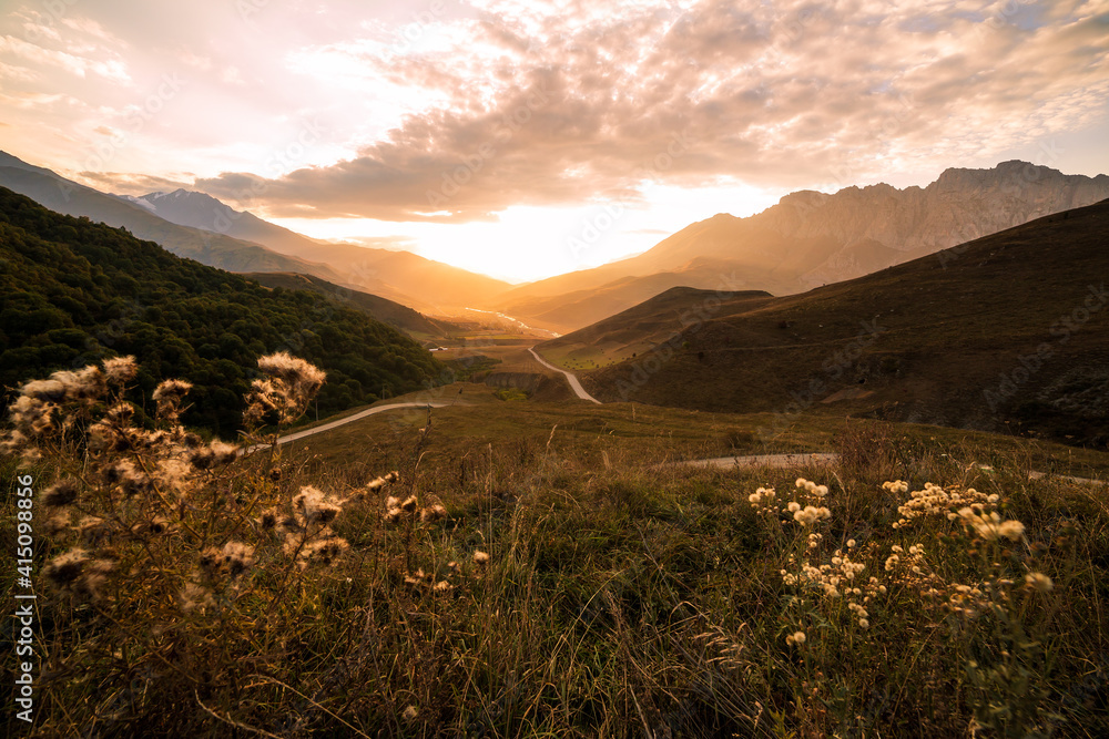 Golden sunset at the mountains