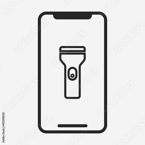 Smartphone with flashlight icon isolated on background. Gadget symbol modern, simple, vector, icon for website design, mobile app, ui. Vector Illustration