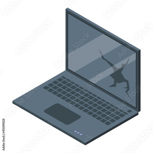 Broken laptop icon. Isometric of broken laptop vector icon for web design isolated on white background