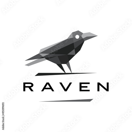 raven crow geometric polygonal logo vector icon illustration