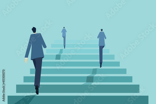 Businessmen climbing up the stepson success