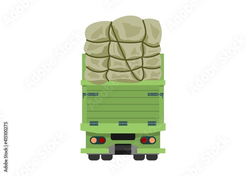 Over loaded truck. Simple flat illustration. Rear view.