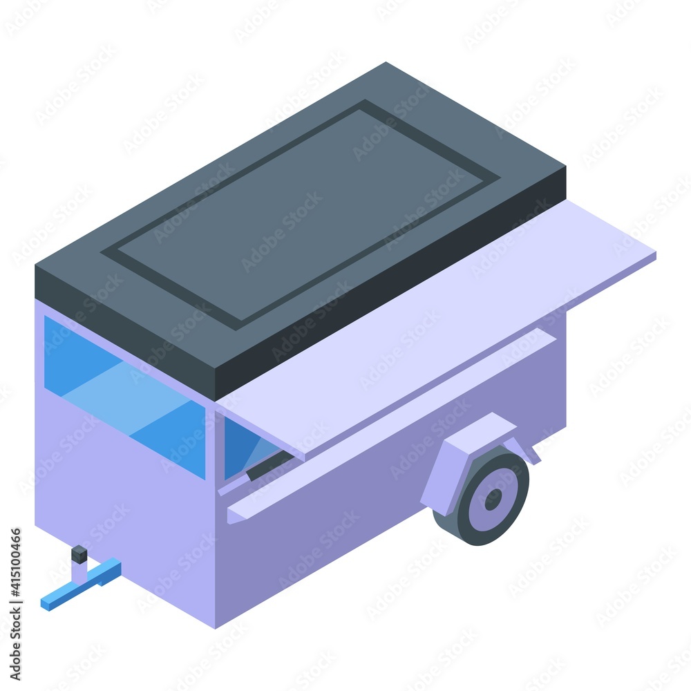 Trailer with ice cream icon. Isometric of trailer with ice cream vector icon for web design isolated on white background Trailer with ice cream icon. Isometric of trailer with ice cream vector icon for web design isolated on white background