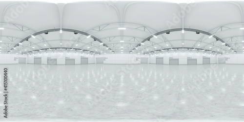 Full spherical hdri panorama 360 degrees of empty exhibition space. backdrop for exhibitions and events. Tile floor. Marketing mock up. 3D render illustration photo