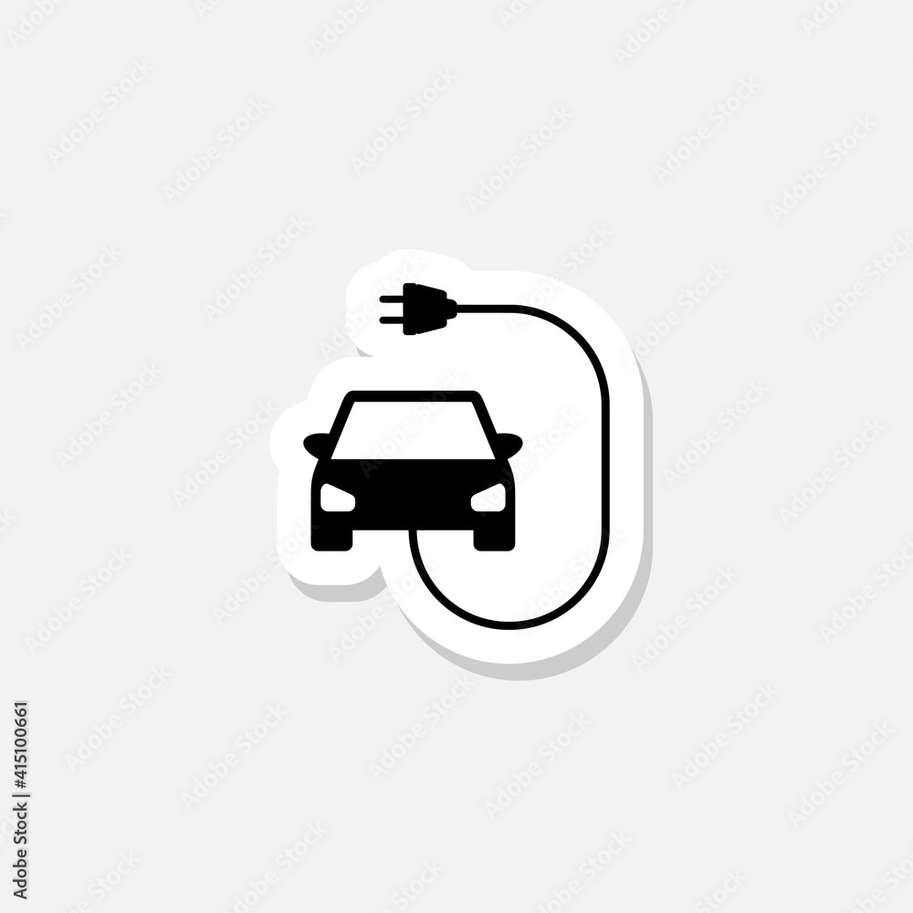 Car and cord with plug sticker icon Car and cord with plug sticker icon
