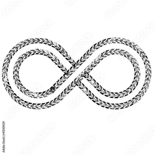 Infinity symbol . Looped Vector Print Textured Tire Track .Grunge Design Element . Bike thread silhouette © miloje