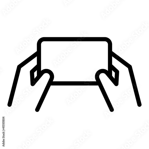 Smartphone in two hands icon. Outline smartphone in two hands vector icon for web design isolated on white background