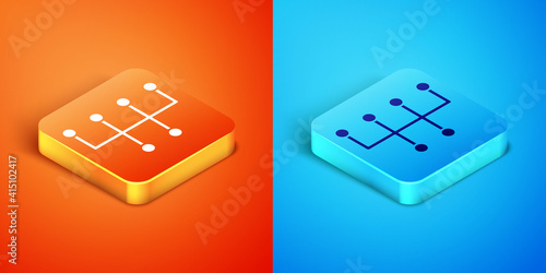 Isometric Gear shifter icon isolated on orange and blue background. Transmission icon. Vector.