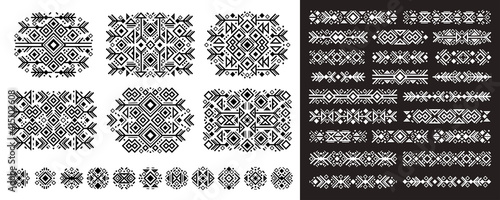 Navajo elements set in boho style on white and black. Abstract Aztec elements. National tribal pattern. Logo, symbol and background.  photo