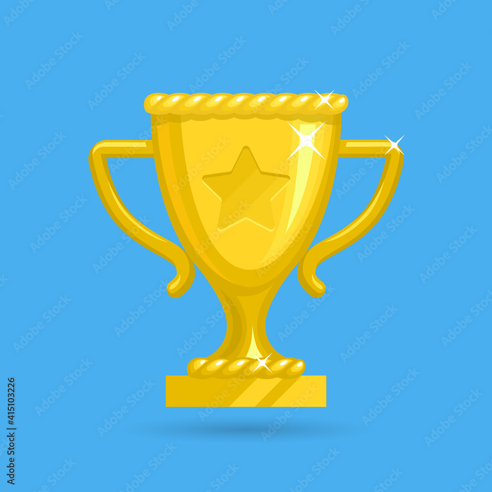The Champions golden trophy Cup with a star on the surface. Winner cup on blue background. Vector icon The Champions golden trophy Cup with a star on the surface. Winner cup on blue background. Vector icon