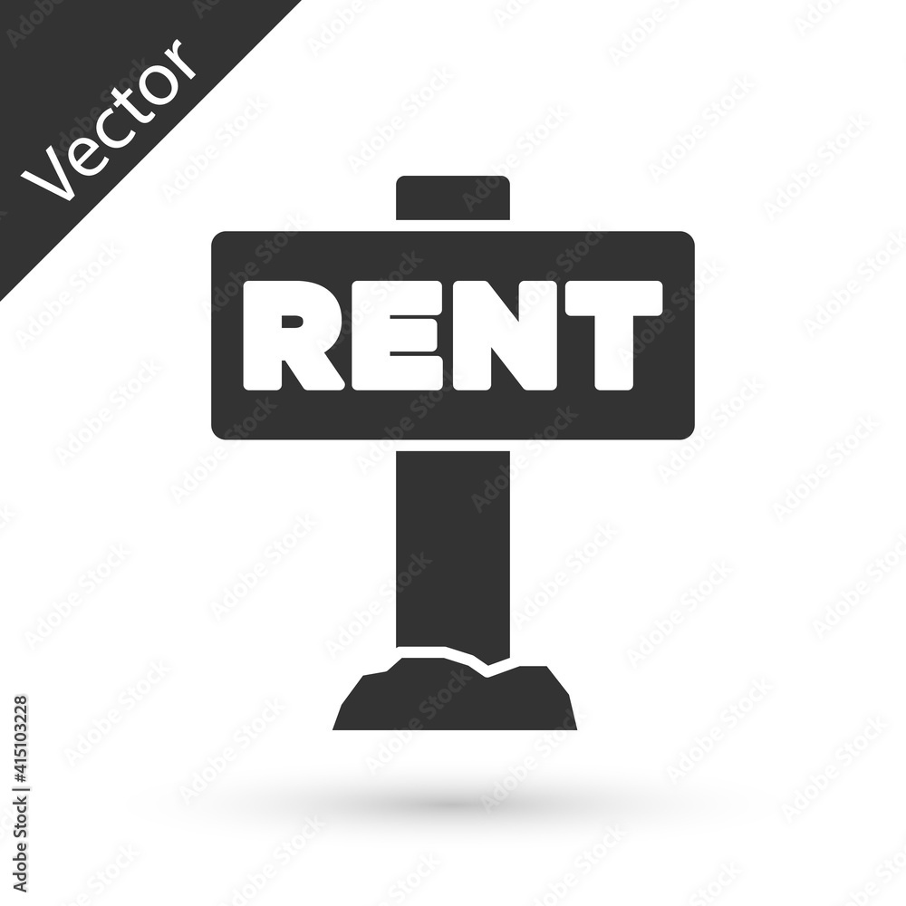 Grey Hanging sign with text Rent icon isolated on white background. Signboard with text For Rent. Vector. Grey Hanging sign with text Rent icon isolated on white background. Signboard with text For Rent. Vector.