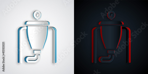 Paper cut Beer brewing process icon isolated on grey and black background. Paper art style. Vector.