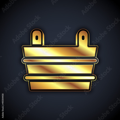 Gold Sauna bucket icon isolated on black background. Vector.