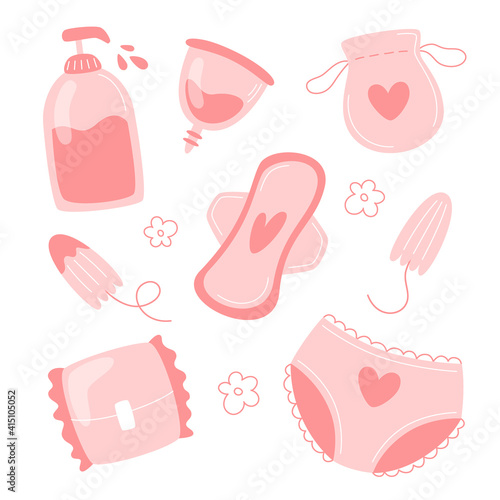 Feminine hygiene items collection in flat style