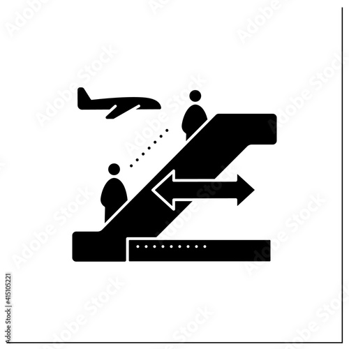Distance on excavator glyph icon. Safe distance for passengers on excavator. Protection against viruses. Airport new normal concept.Filled flat sign. Isolated silhouette vector illustration