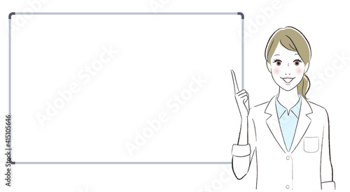 A woman doctor talking about something with the white board