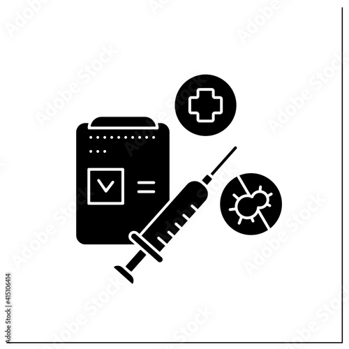 Vaccination passport glyph icon. Mandatory vaccination against coronavirus. Protect yourself. Airport new normal concept.Filled flat sign. Isolated silhouette vector illustration