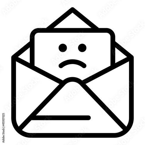 Sad work email icon. Outline sad work email vector icon for web design isolated on white background