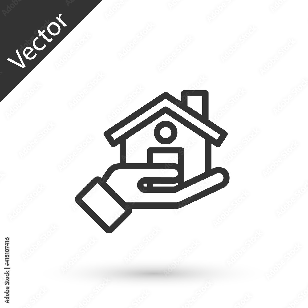 Grey line Realtor icon isolated on white background. Buying house. Vector. Grey line Realtor icon isolated on white background. Buying house. Vector.