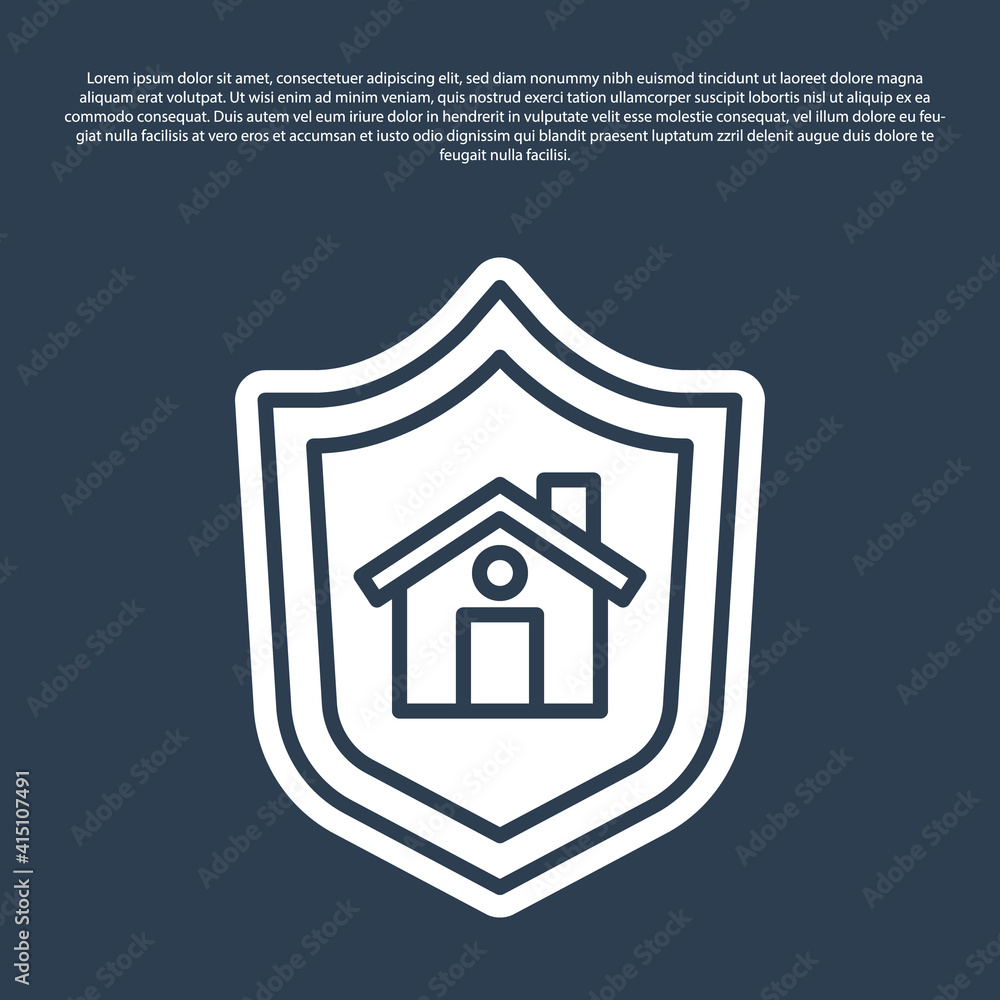 Blue line House with shield icon isolated on blue background. Insurance concept. Security, safety, protection, protect concept. Vector.