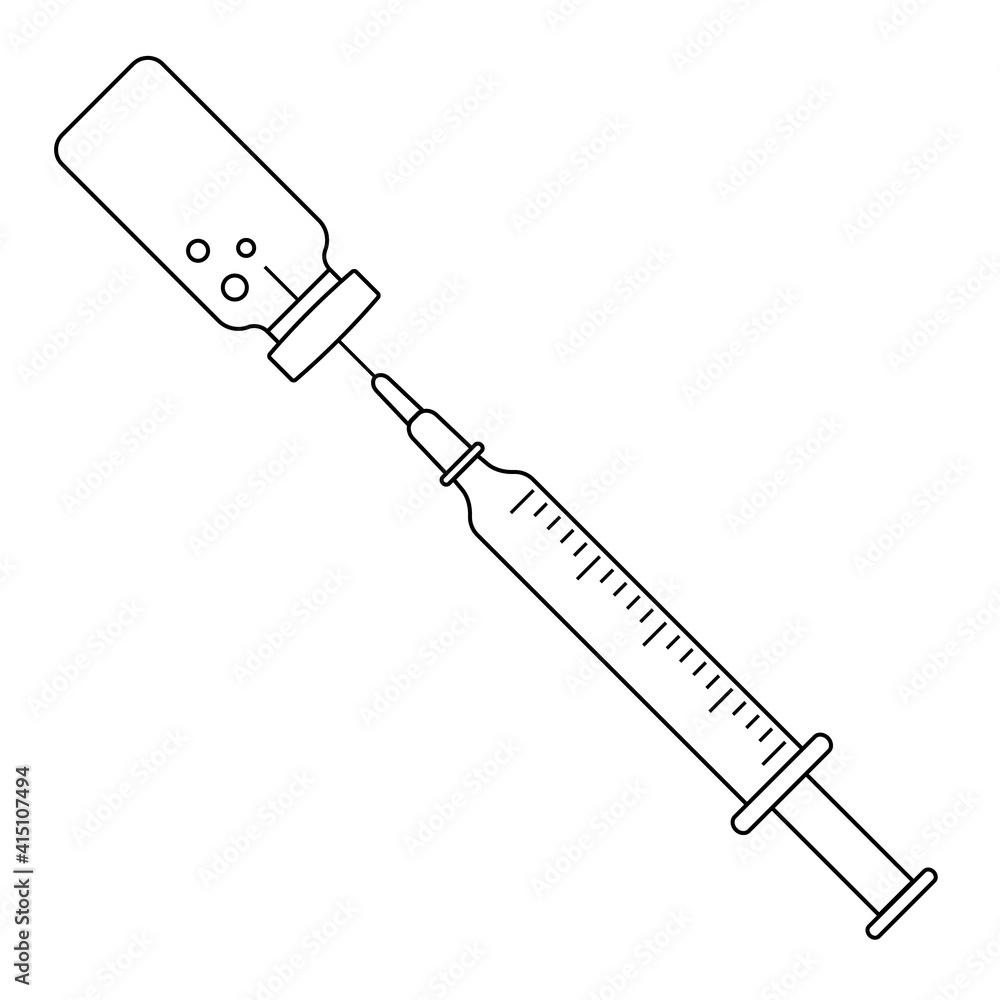 Syringe with needle and vaccination vial, Vaccine injection icon Syringe with needle and vaccination vial, Vaccine injection icon
