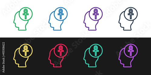 Set line Cross ankh icon isolated on black and white background. Vector.