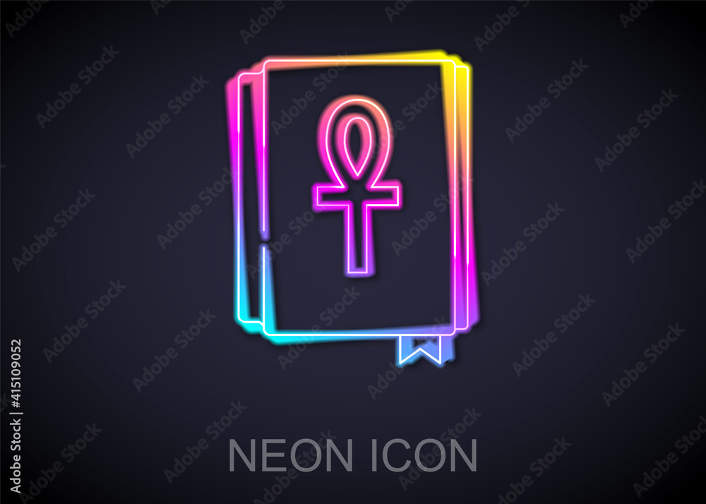 Glowing neon line Cross ankh book icon isolated on black background. Vector. Glowing neon line Cross ankh book icon isolated on black background. Vector.