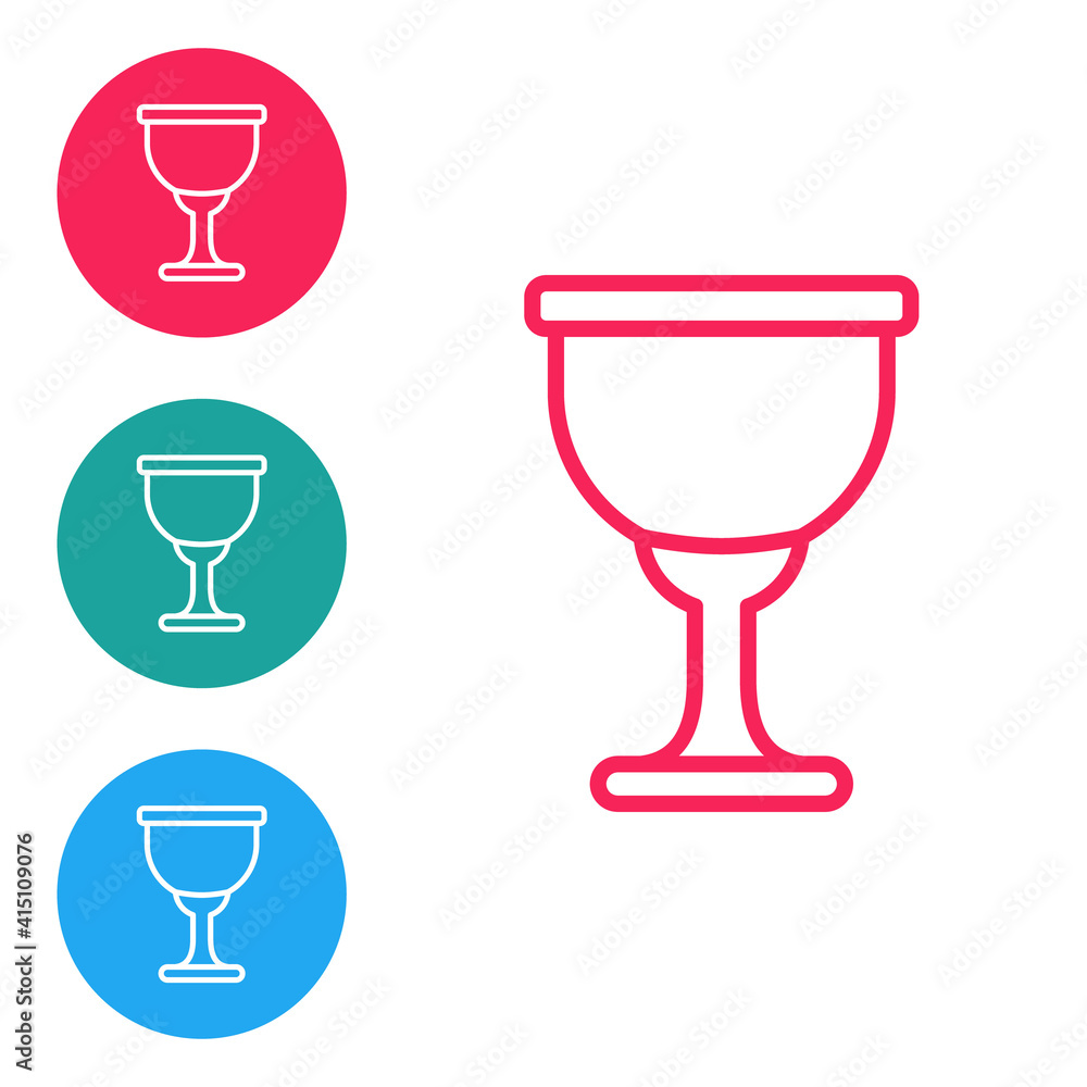 Red line Holy grail or chalice icon isolated on white background. Christian chalice. Christianity icon. Set icons in circle buttons. Vector. Red line Holy grail or chalice icon isolated on white background. Christian chalice. Christianity icon. Set icons in circle buttons. Vector.