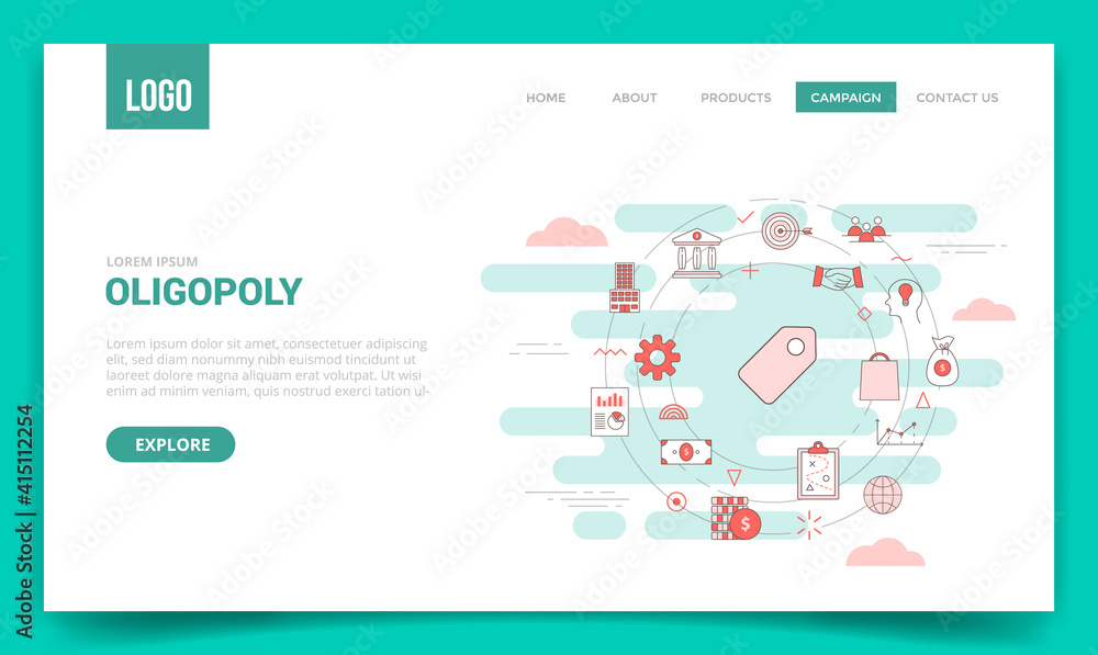oligopoly concept with circle icon for website template or landing page banner homepage outline style oligopoly concept with circle icon for website template or landing page banner homepage outline style