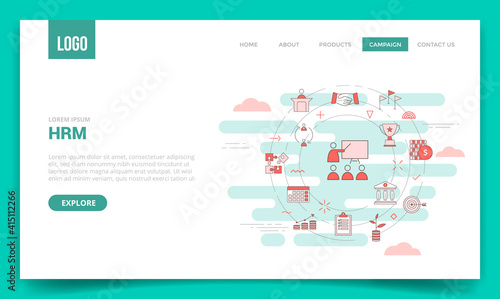 hrm human resource management concept with circle icon for website template or landing page banner homepage outline style